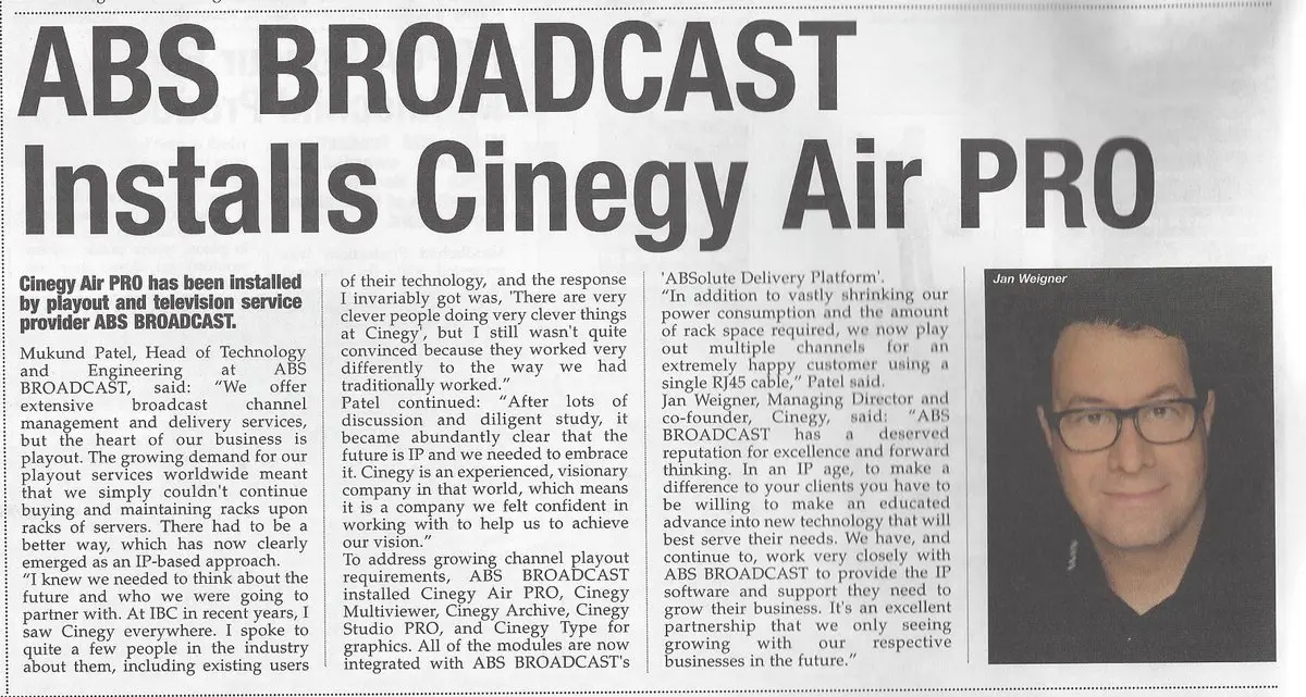 ABS Broadcast Cinegy Air PRO Installation